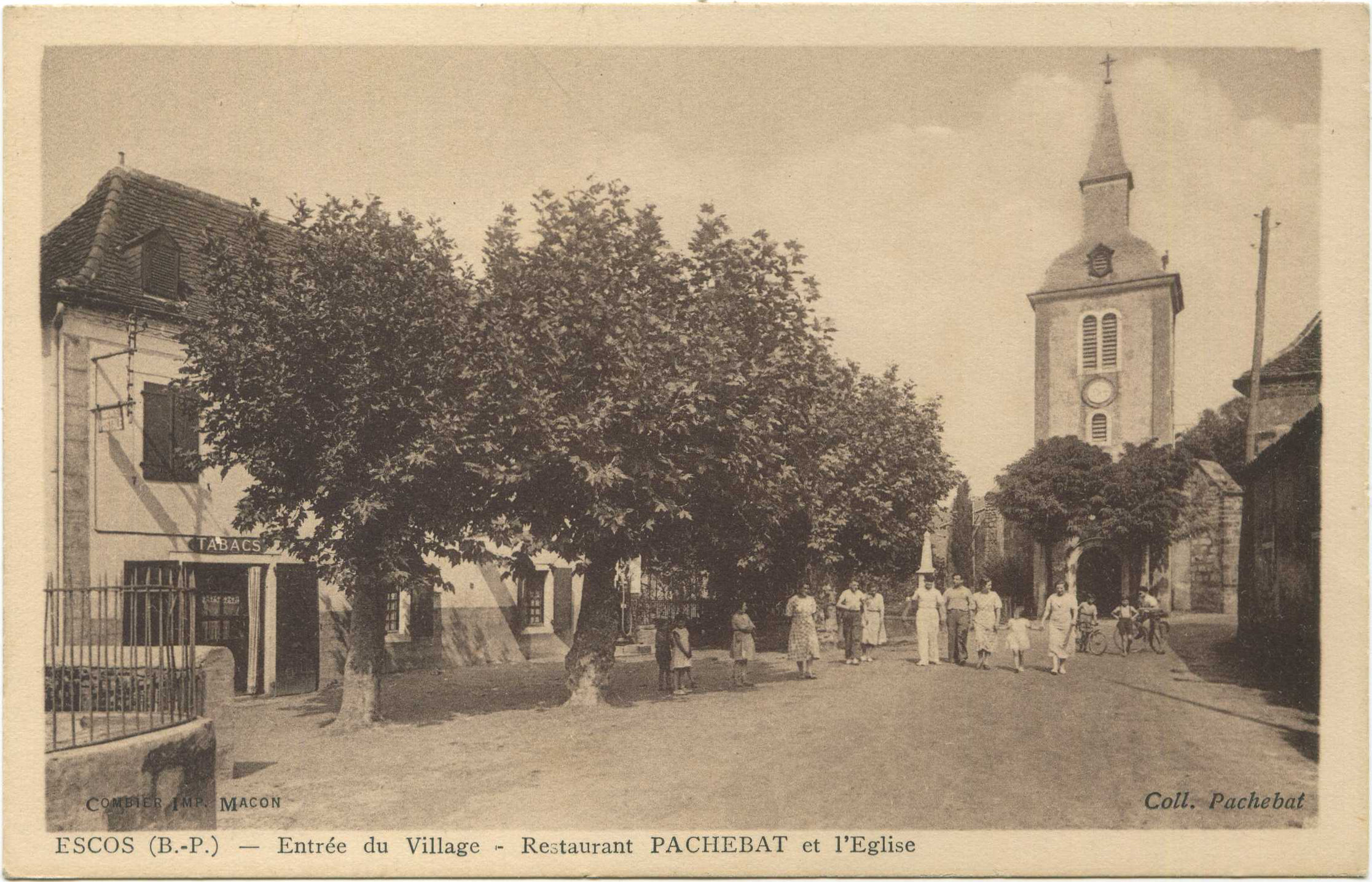 Escos - Entrée du Village - Restaurant PACHEBAT et l'Eglise