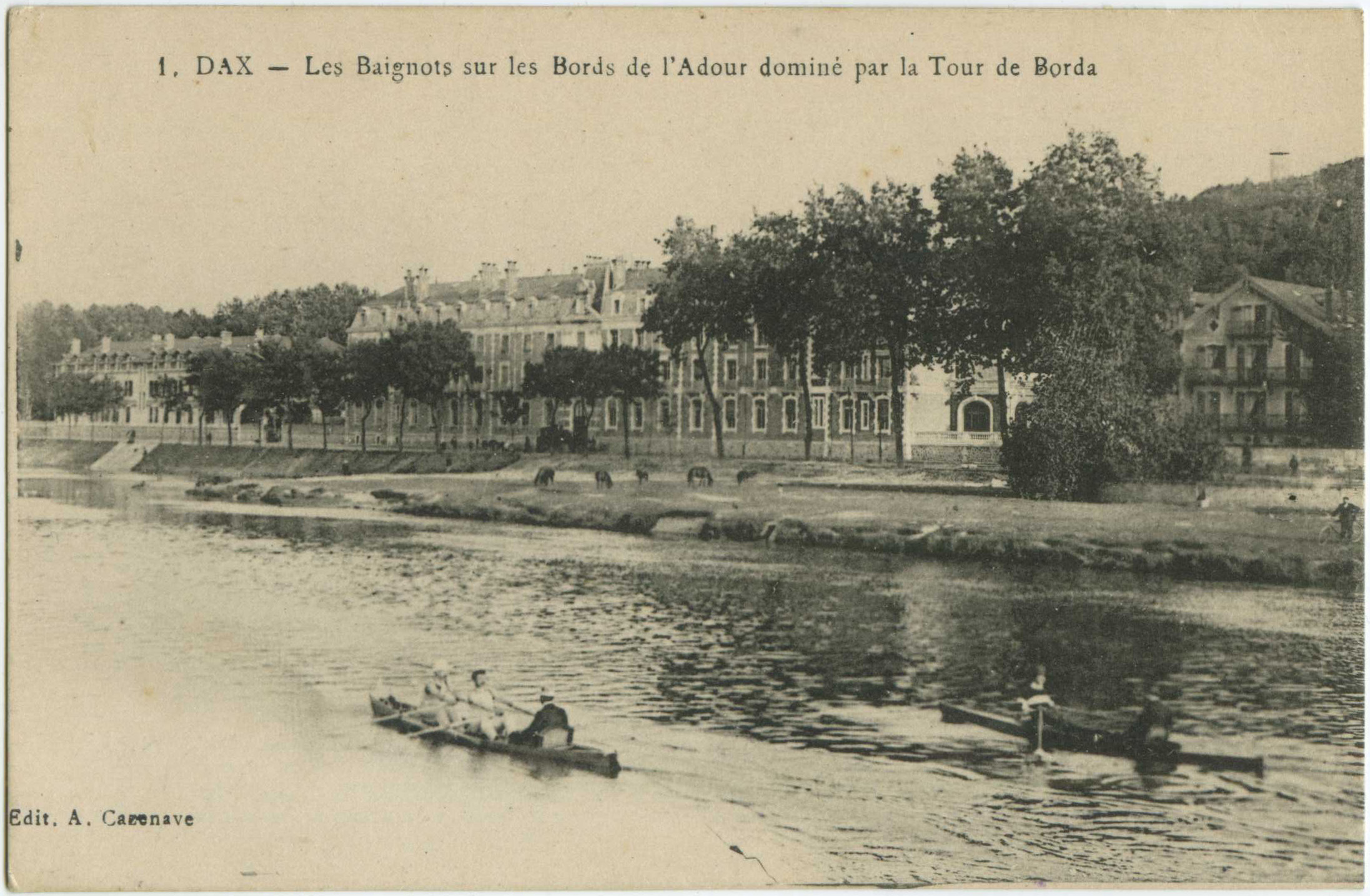 Dax - Les Baignots sur les Bords de l'Adour dominé par la Tour de Borda