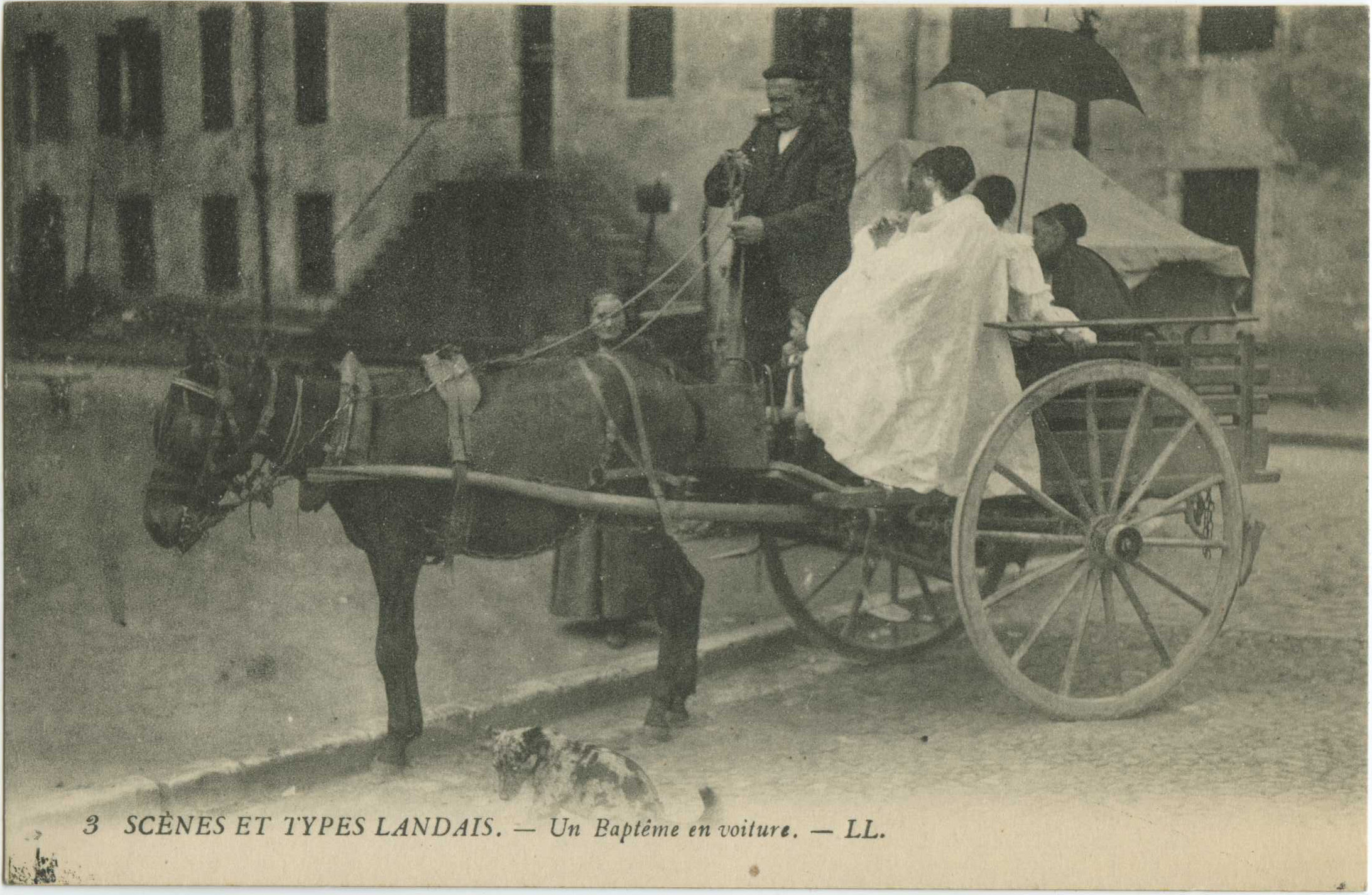 Landes - SCÈNES ET TYPES LANDAIS - Un Baptême en voiture.