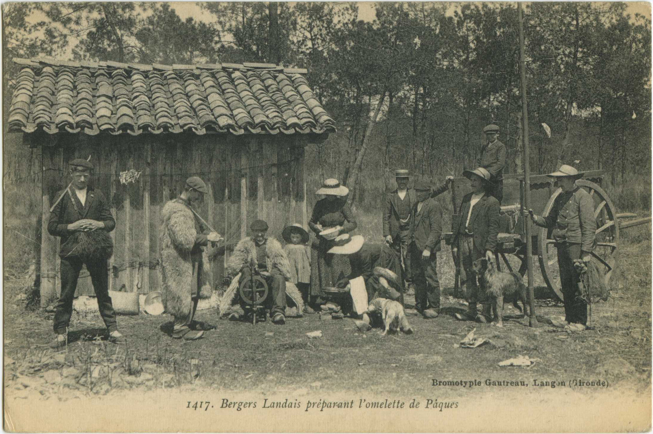 Landes - Bergers Landais préparant l'omelette de Pâques