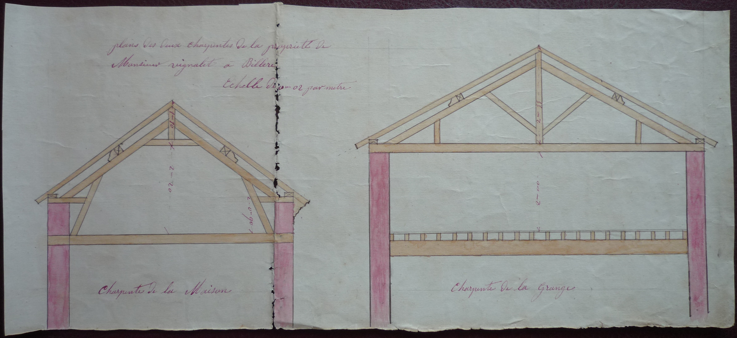 Plans des deux charpentes de la propri&eacute;t&eacute; de M. Vignalet