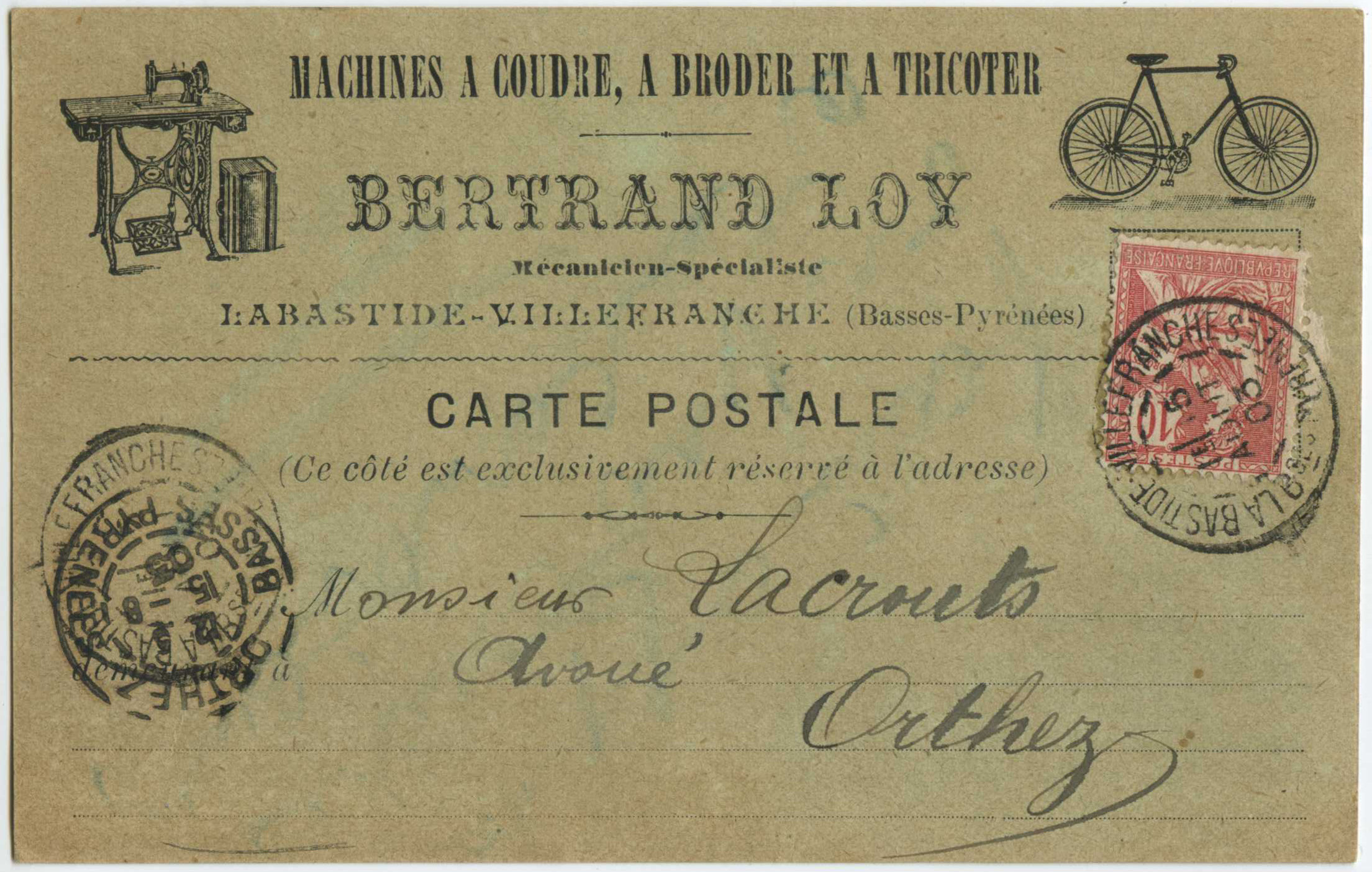 Labastide-Villefranche - Carte postale publicitaire - Bertrand Loy - Mécanicien-Spécialiste
